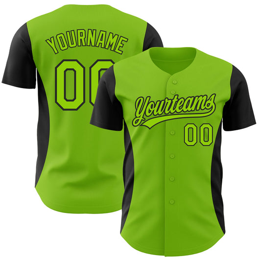 Custom Neon Green Black 3D Pattern Design Side Stripes Authentic Baseball Jersey - Sky-Custom