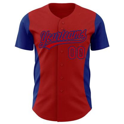 Custom Red Royal 3D Pattern Design Side Stripes Authentic Baseball Jersey - Sky-Custom