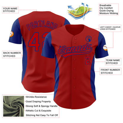 Custom Red Royal 3D Pattern Design Side Stripes Authentic Baseball Jersey - Sky-Custom
