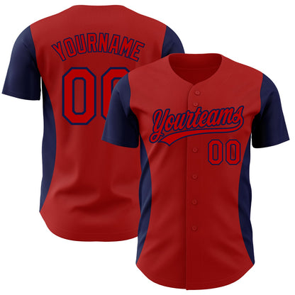 Custom Red Navy 3D Pattern Design Side Stripes Authentic Baseball Jersey - Sky-Custom