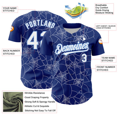 Custom Royal White-Light Blue 3D Pattern Design Spider Web Authentic Baseball Jersey - Sky-Custom