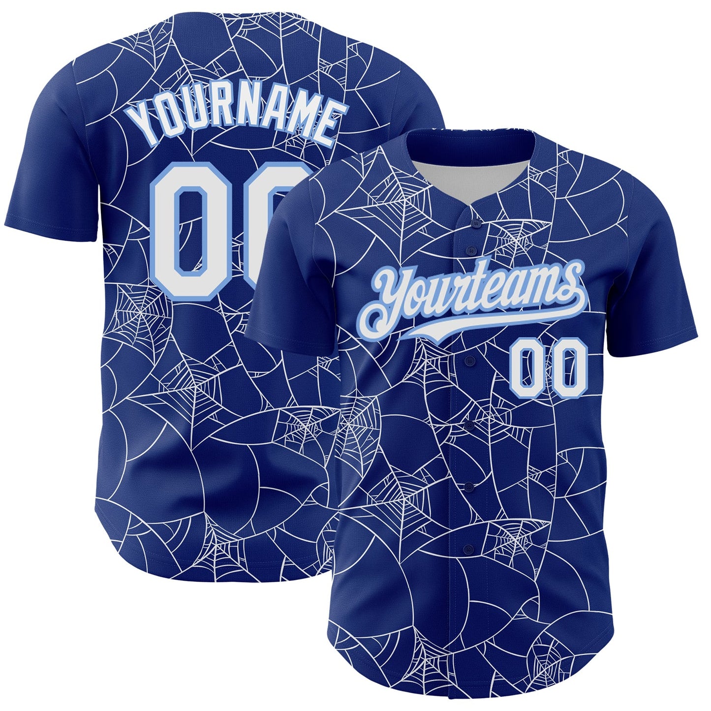 Custom Royal White-Light Blue 3D Pattern Design Spider Web Authentic Baseball Jersey - Sky-Custom