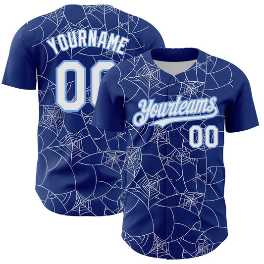 Custom Royal White-Light Blue 3D Pattern Design Spider Web Authentic Baseball Jersey - Sky-Custom