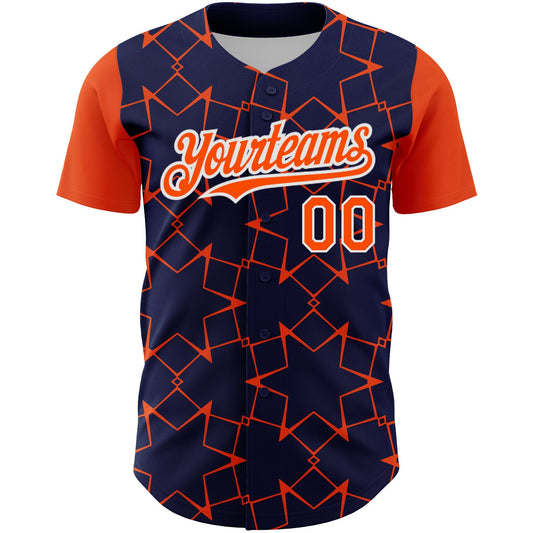Custom Navy Orange-White 3D Pattern Design Star Lines Authentic Baseball Jersey - Sky-Custom