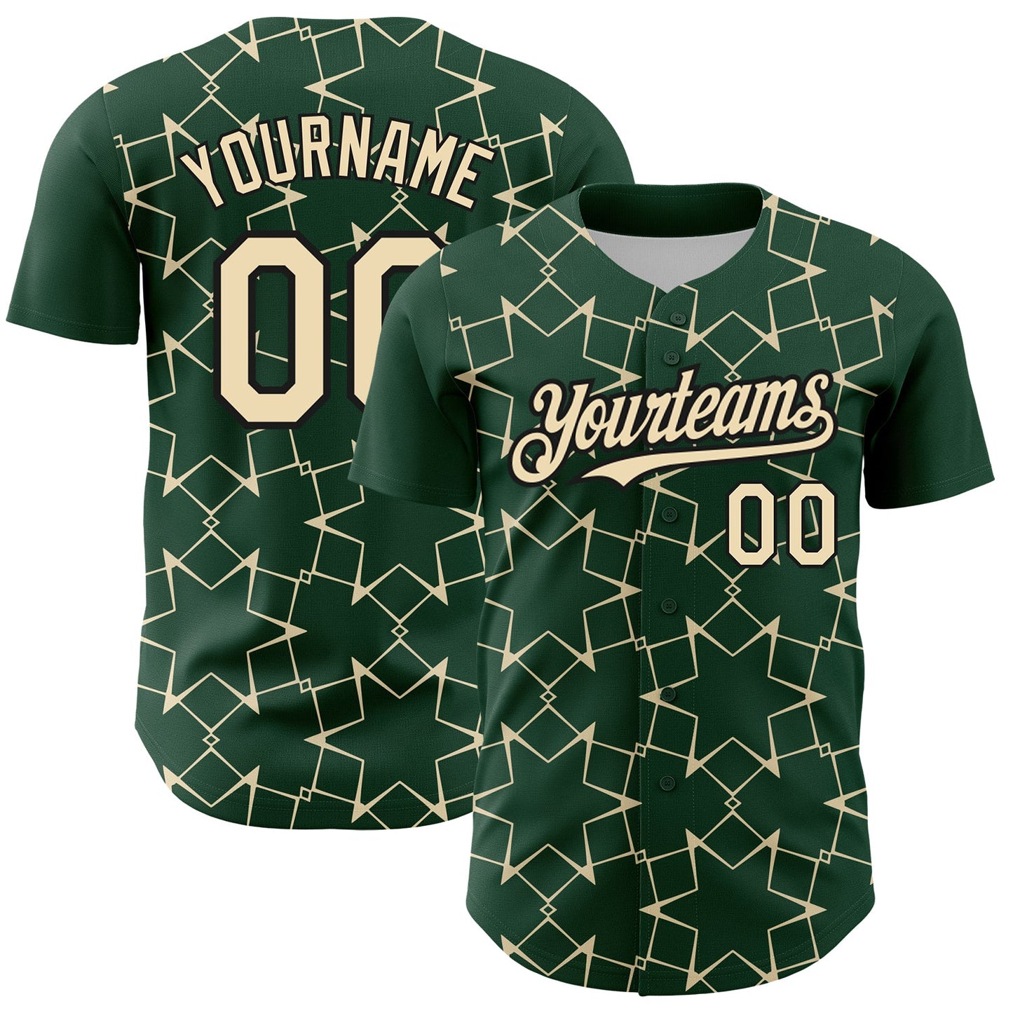 Custom Green Cream-Black 3D Pattern Design Star Lines Authentic Baseball Jersey - Sky-Custom