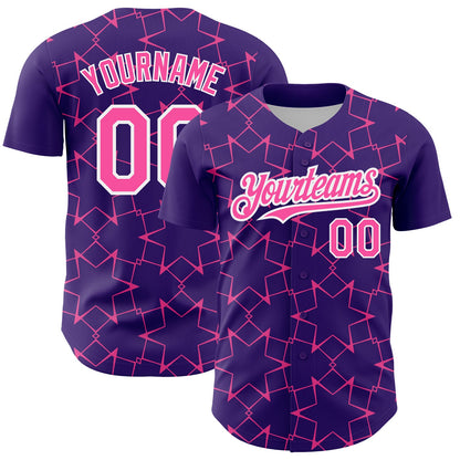 Custom Purple Pink-White 3D Pattern Design Star Lines Authentic Baseball Jersey - Sky-Custom