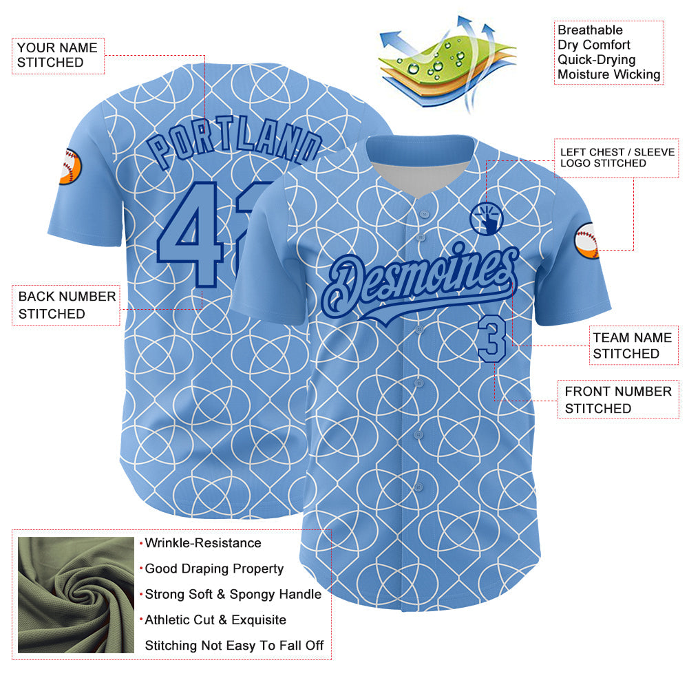 Custom Light Blue Black-White 3D Pattern Design Arabesque Shape Authentic Baseball Jersey - Sky-Custom