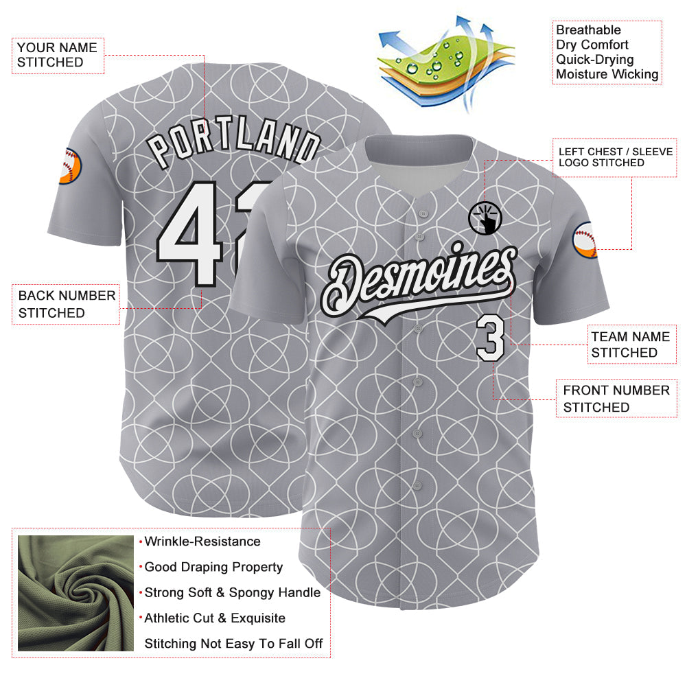 Custom Gray White-Black 3D Pattern Design Arabesque Shape Authentic Baseball Jersey - Sky-Custom