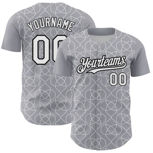 Custom Gray White-Black 3D Pattern Design Arabesque Shape Authentic Baseball Jersey - Sky-Custom