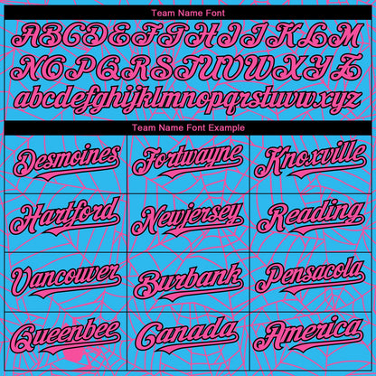 Custom Sky Blue Pink-Black 3D Pattern Design Spider Web Authentic Baseball Jersey - Sky-Custom