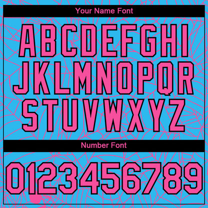 Custom Sky Blue Pink-Black 3D Pattern Design Spider Web Authentic Baseball Jersey - Sky-Custom