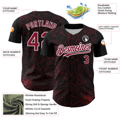 Custom Black Crimson-White 3D Pattern Design Spider Web Authentic Baseball Jersey - Sky-Custom
