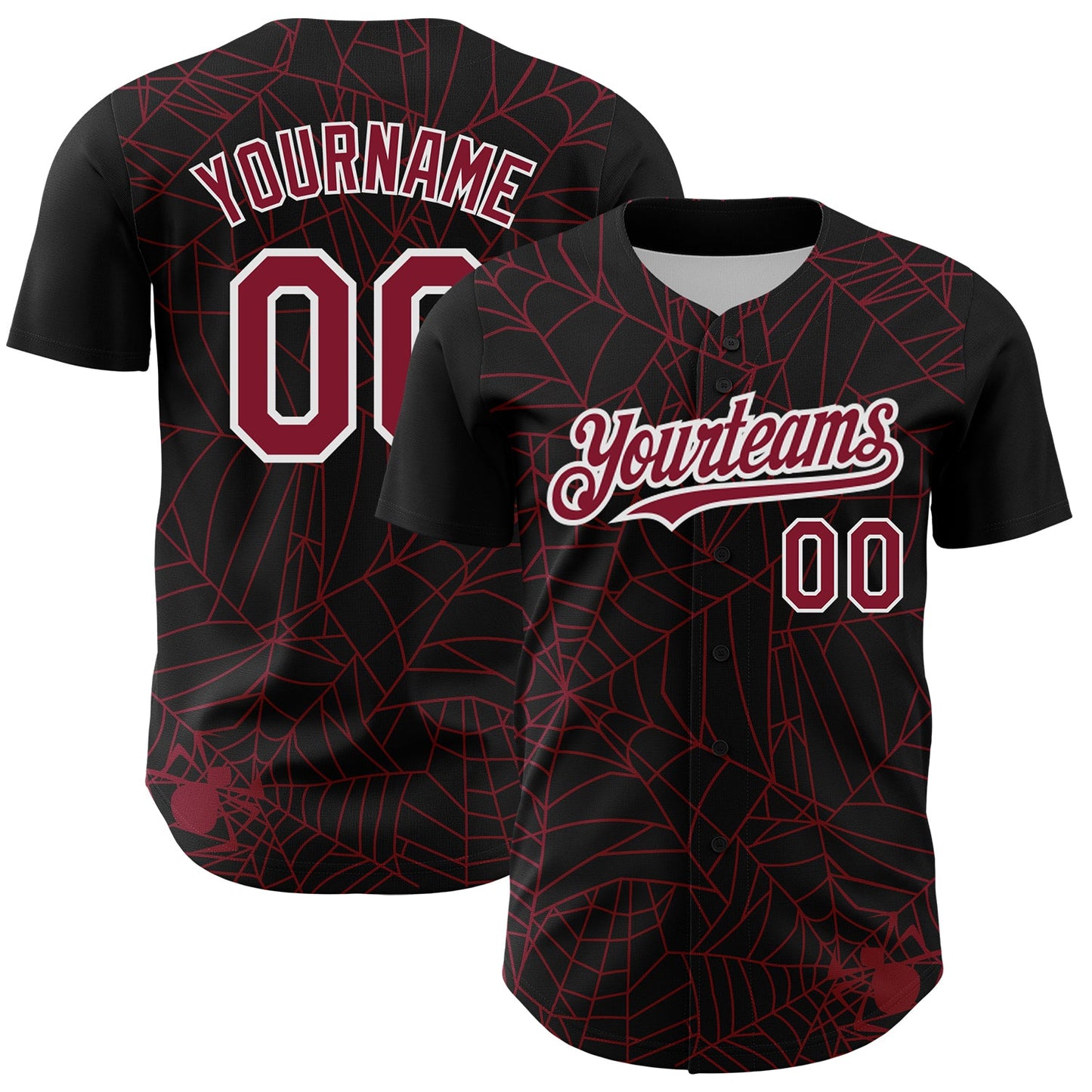 Custom Black Crimson-White 3D Pattern Design Spider Web Authentic Baseball Jersey - Sky-Custom