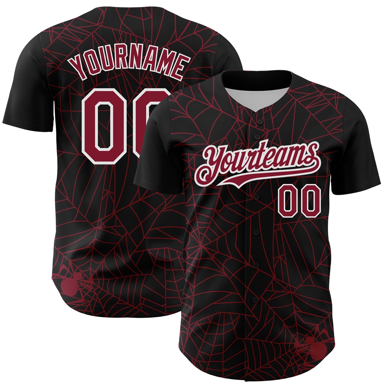 Custom Black Crimson-White 3D Pattern Design Spider Web Authentic Baseball Jersey - Sky-Custom