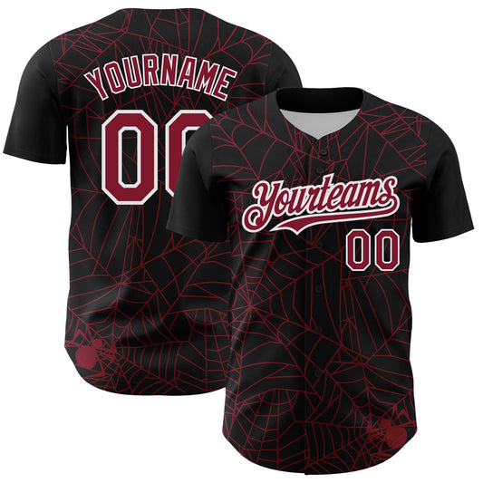 Custom Black Crimson-White 3D Pattern Design Spider Web Authentic Baseball Jersey - Sky-Custom