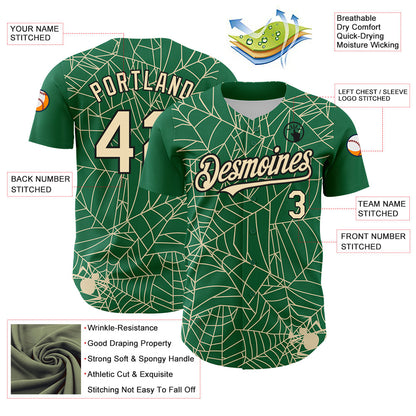 Custom Kelly Green Cream-Black 3D Pattern Design Spider Web Authentic Baseball Jersey - Sky-Custom