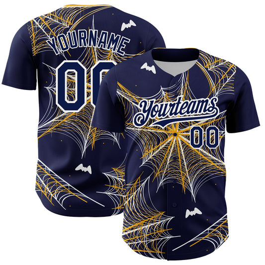 Custom Navy Gold-White 3D Pattern Design Spider Web Authentic Baseball Jersey - Sky-Custom