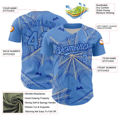 Custom Light Blue Cream-Royal 3D Pattern Design Spider Web Authentic Baseball Jersey - Sky-Custom