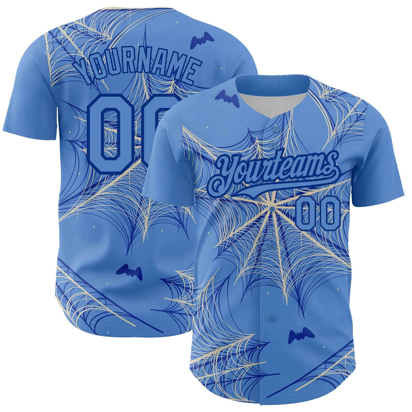 Custom Light Blue Cream-Royal 3D Pattern Design Spider Web Authentic Baseball Jersey - Sky-Custom