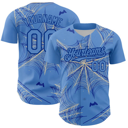Custom Light Blue Cream-Royal 3D Pattern Design Spider Web Authentic Baseball Jersey - Sky-Custom
