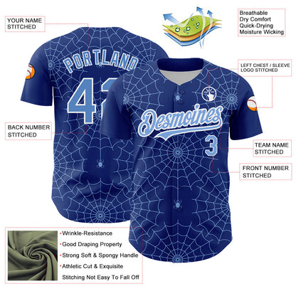 Custom Royal Light Blue-White 3D Pattern Design Spider Web Authentic Baseball Jersey - Sky-Custom