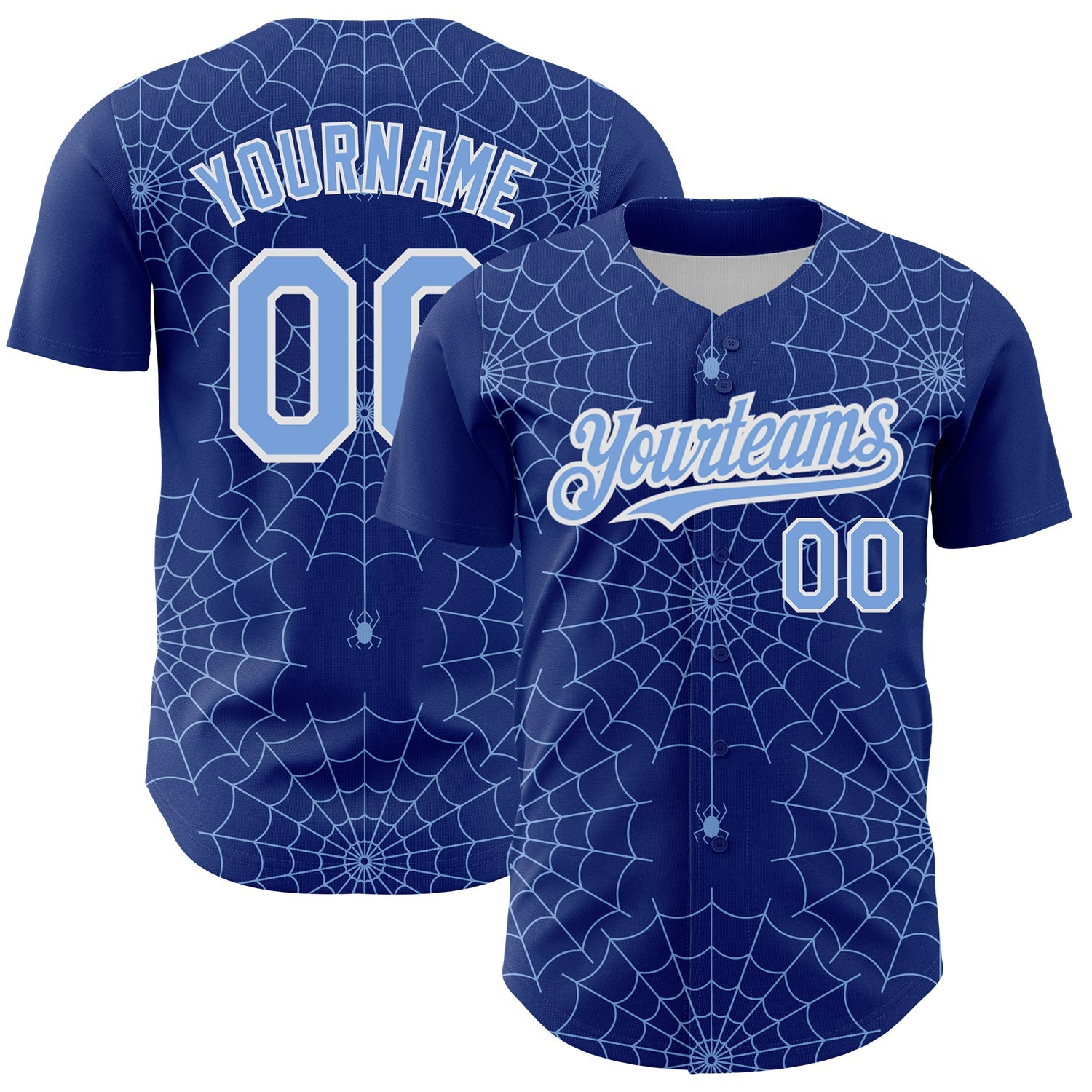 Custom Royal Light Blue-White 3D Pattern Design Spider Web Authentic Baseball Jersey - Sky-Custom