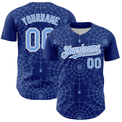 Custom Royal Light Blue-White 3D Pattern Design Spider Web Authentic Baseball Jersey - Sky-Custom