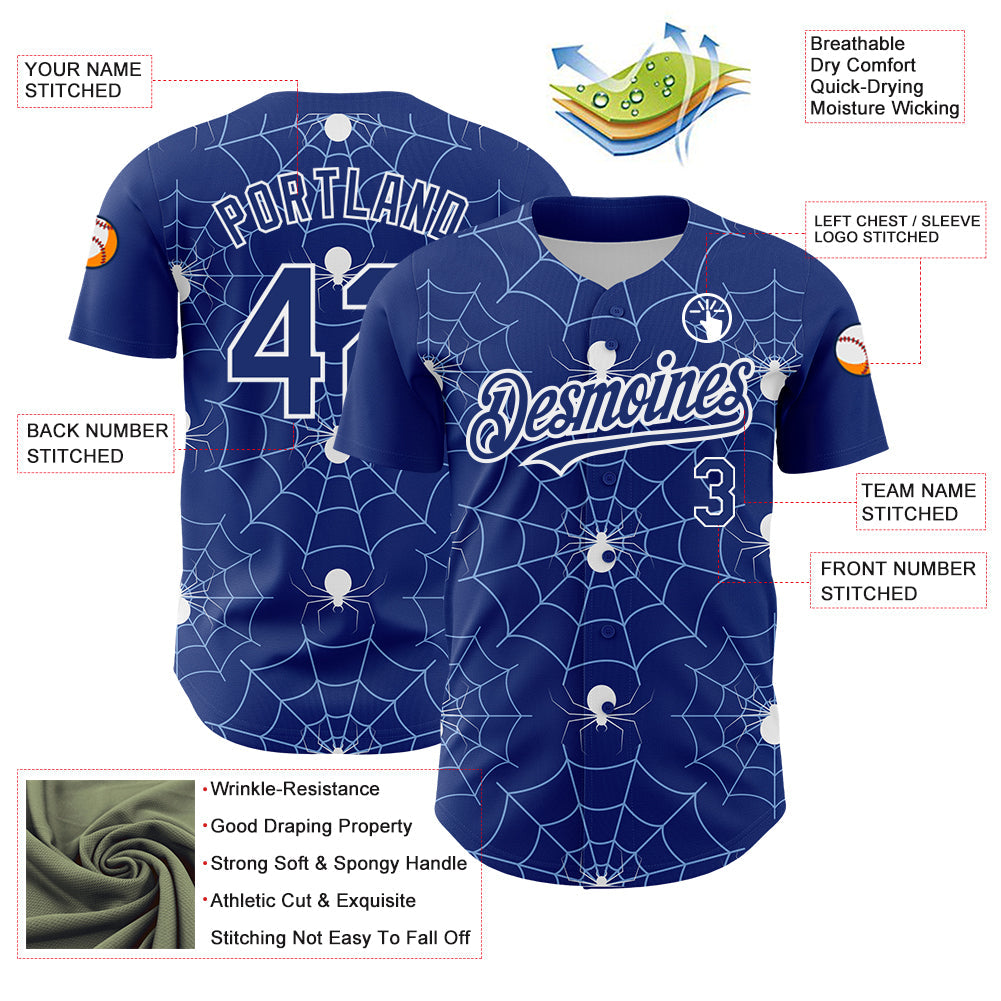 Custom Royal Light Blue-White 3D Pattern Design Spider Web Authentic Baseball Jersey - Sky-Custom