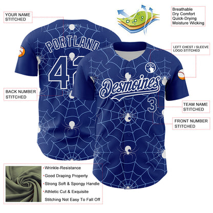 Custom Royal Light Blue-White 3D Pattern Design Spider Web Authentic Baseball Jersey - Sky-Custom