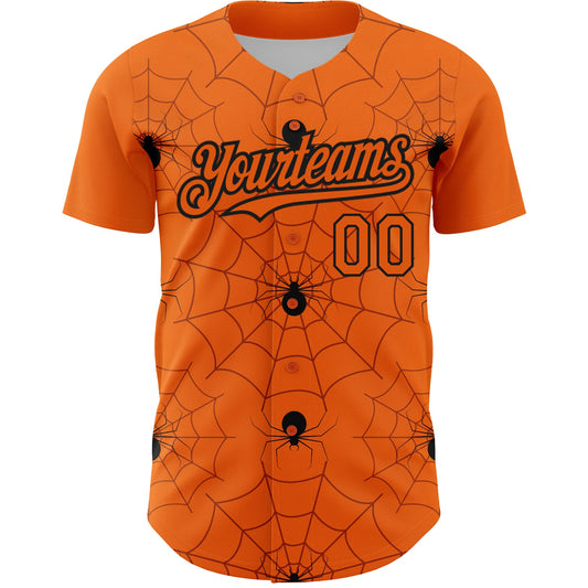 Custom Bay Orange Black 3D Pattern Design Spider Web Authentic Baseball Jersey - Sky-Custom