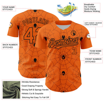 Custom Bay Orange Black 3D Pattern Design Spider Web Authentic Baseball Jersey - Sky-Custom