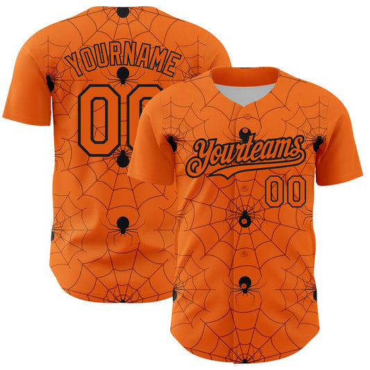 Custom Bay Orange Black 3D Pattern Design Spider Web Authentic Baseball Jersey - Sky-Custom