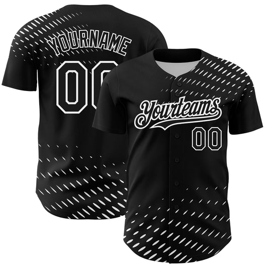 Custom Black White 3D Pattern Design Halftone Authentic Baseball Jersey - Sky-Custom