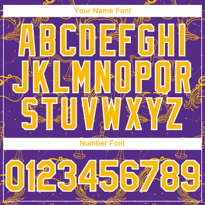 Custom Purple Gold-White 3D Pattern Design Zodiac Authentic Baseball Jersey - Sky-Custom