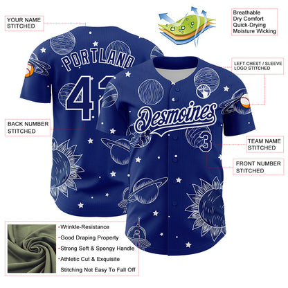 Custom Royal White 3D Pattern Design Planets Authentic Baseball Jersey - Sky-Custom