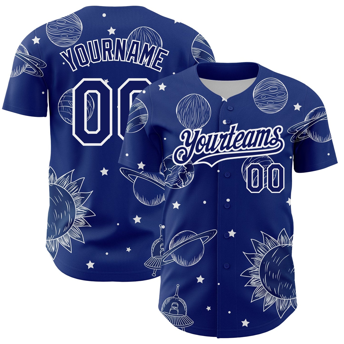 Custom Royal White 3D Pattern Design Planets Authentic Baseball Jersey - Sky-Custom