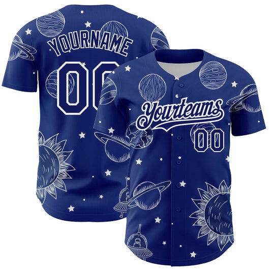 Custom Royal White 3D Pattern Design Planets Authentic Baseball Jersey - Sky-Custom