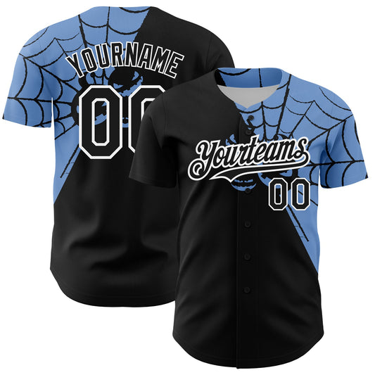 Custom Black Light Blue-White 3D Pattern Design Spider Web Authentic Baseball Jersey - Sky-Custom