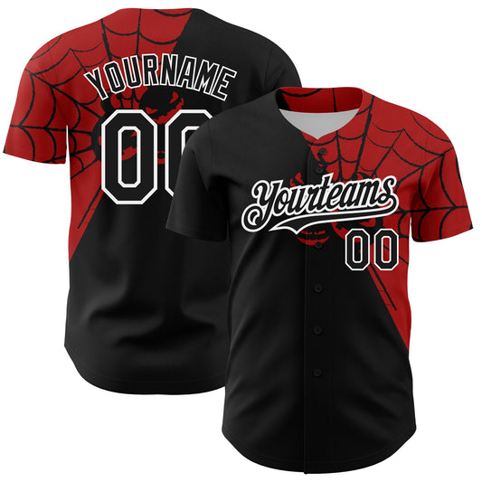 Custom Black Red-White 3D Pattern Design Spider Web Authentic Baseball Jersey - Sky-Custom