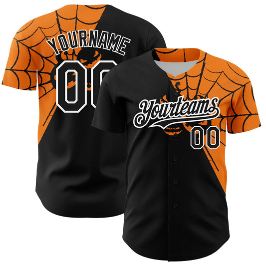 Custom Black Bay Orange-White 3D Pattern Design Spider Web Authentic Baseball Jersey - Sky-Custom