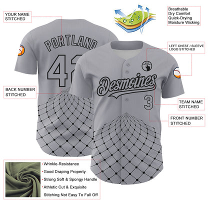 Custom Gray Black 3D Pattern Design Geometric Grid Authentic Baseball Jersey - Sky-Custom