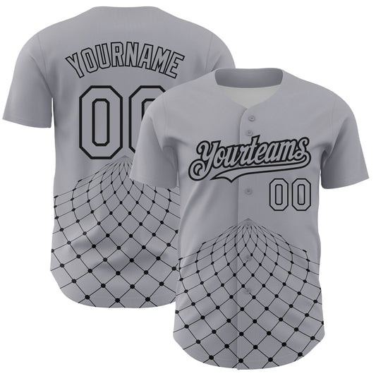 Custom Gray Black 3D Pattern Design Geometric Grid Authentic Baseball Jersey - Sky-Custom