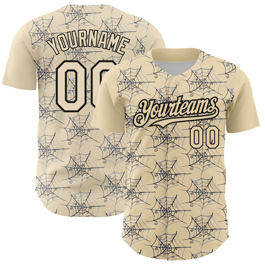 Custom Cream Black 3D Pattern Design Spider Web Authentic Baseball Jersey - Sky-Custom