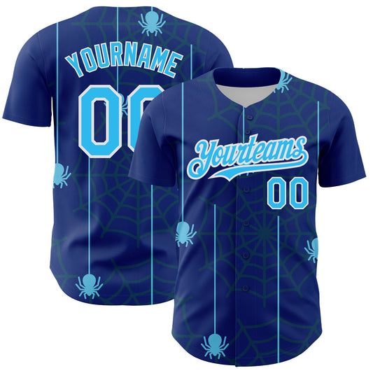 Custom Royal Sky Blue-White 3D Pattern Design Spider Web Authentic Baseball Jersey - Sky-Custom