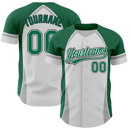 Custom White Kelly Green Gray-Black 3D Pattern Design Curve Solid Authentic Baseball Jersey - Sky-Custom