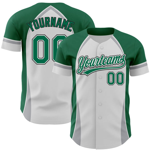 Custom White Kelly Green Gray-Black 3D Pattern Design Curve Solid Authentic Baseball Jersey - Sky-Custom