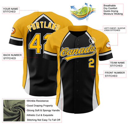Custom Black Gold-White 3D Pattern Design Curve Solid Authentic Baseball Jersey - Sky-Custom