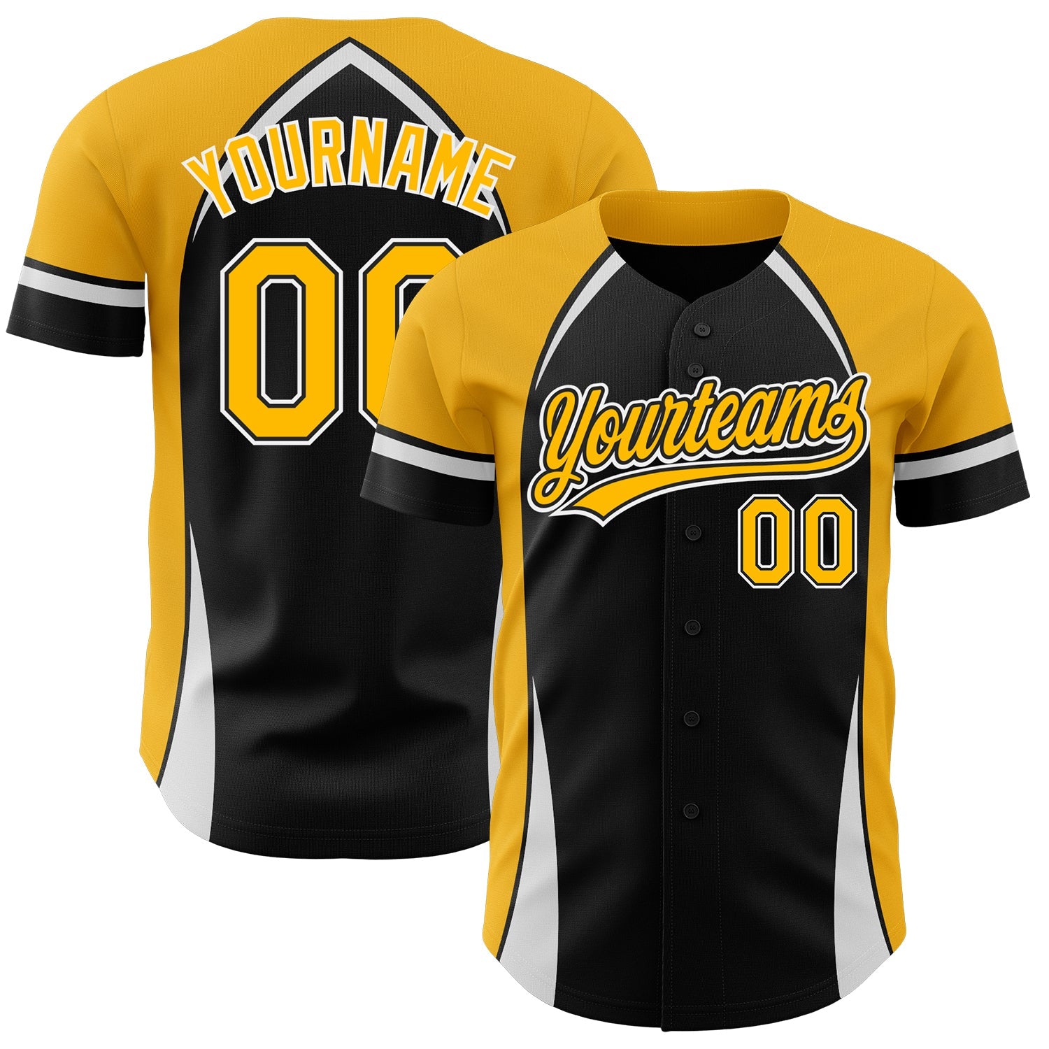 Custom Black Gold-White 3D Pattern Design Curve Solid Authentic Baseball Jersey - Sky-Custom