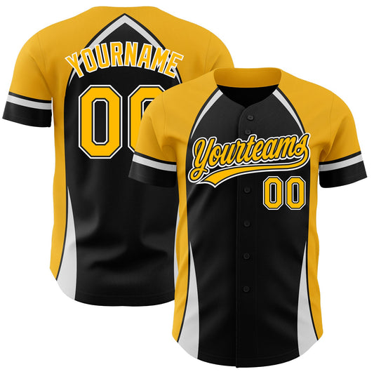 Custom Black Gold-White 3D Pattern Design Curve Solid Authentic Baseball Jersey - Sky-Custom