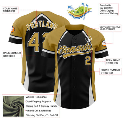 Custom Black Old Gold-White 3D Pattern Design Curve Solid Authentic Baseball Jersey - Sky-Custom